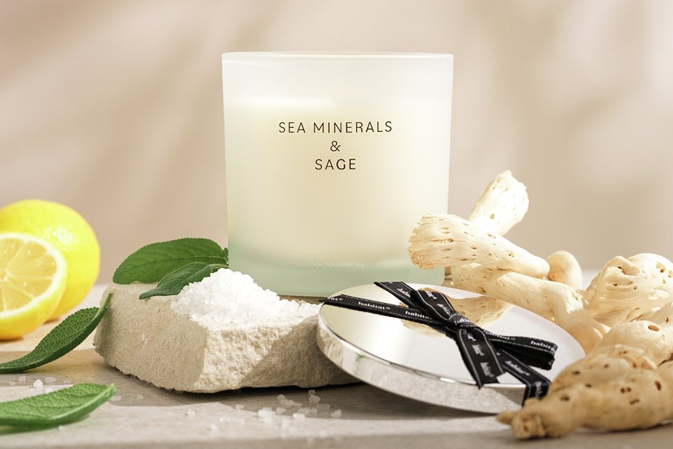 Habitat Large Candle with Lid - Sea Minerals & Sage.